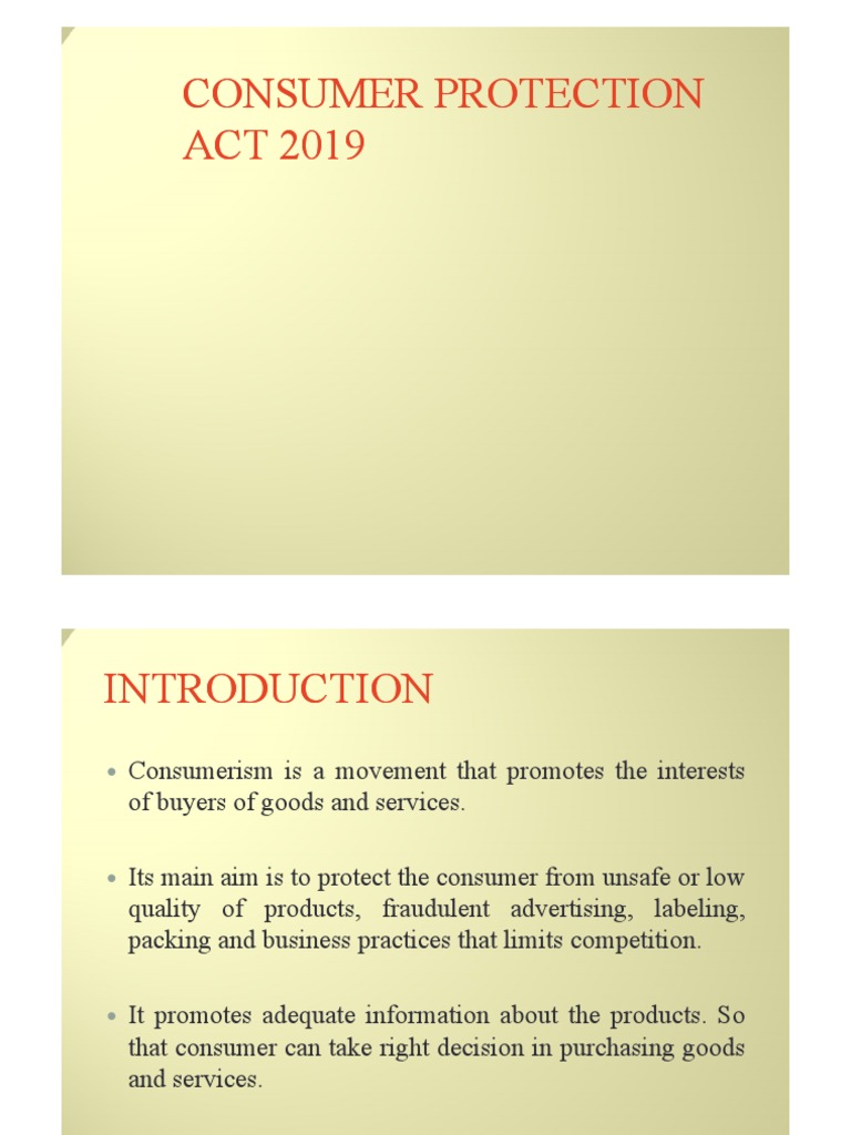 Overview of Consumer Protection Act 2019 | PDF | Consumer Protection ...
