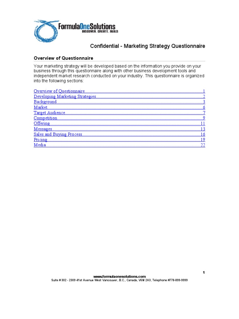 Marketing Strategy Development Questionnaire | PDF | Business