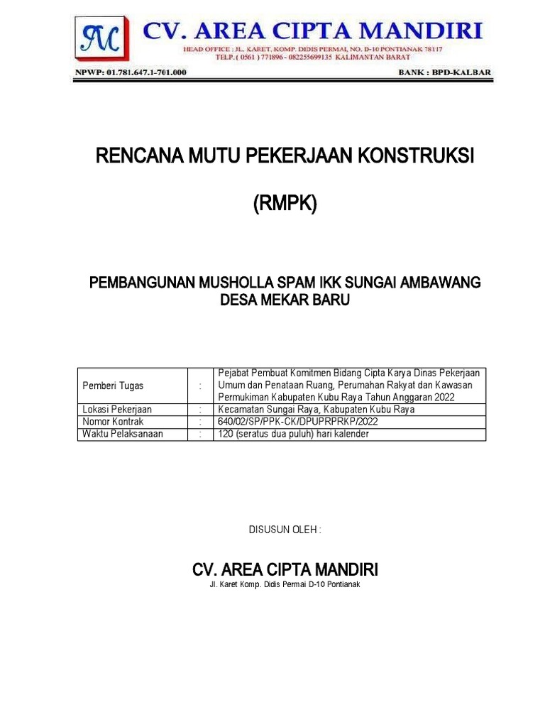 RMPK Mushola - CV Area Cipta Mandiri | PDF