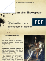 English Drama After Shakespeare II:: - Restoration Drama The Comedy of Manners