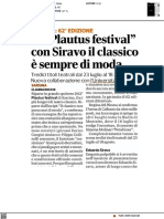 Al Plautus Festival Con Siravo I Classici Sono Sempre Di Moda - Il Corriere Romagna Del 22 Giugno 2022