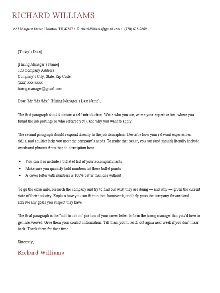 Classic 2 0 Cover Letter Template Brick Red | PDF | Résumé | Communication