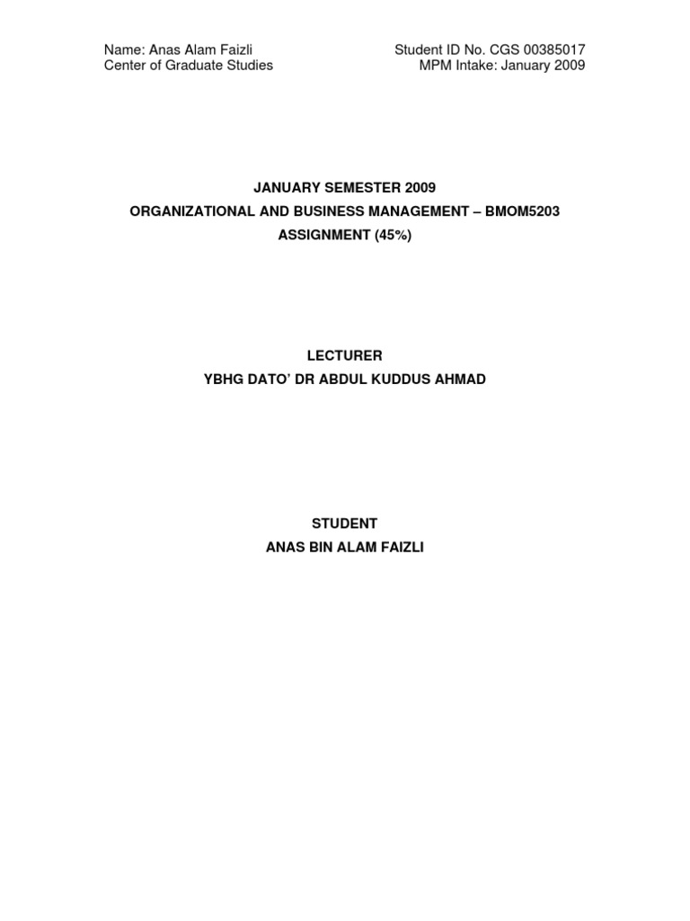 Anas Alam Faizli, Master of Proj MGMT: Assignment Organizational ...