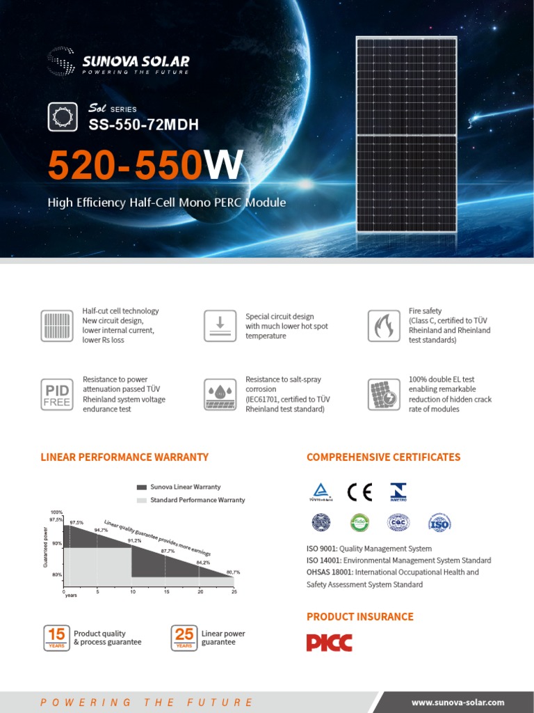 SS-550-72MDH: High Efficiency Half-Cell Mono PERC Module | PDF ...