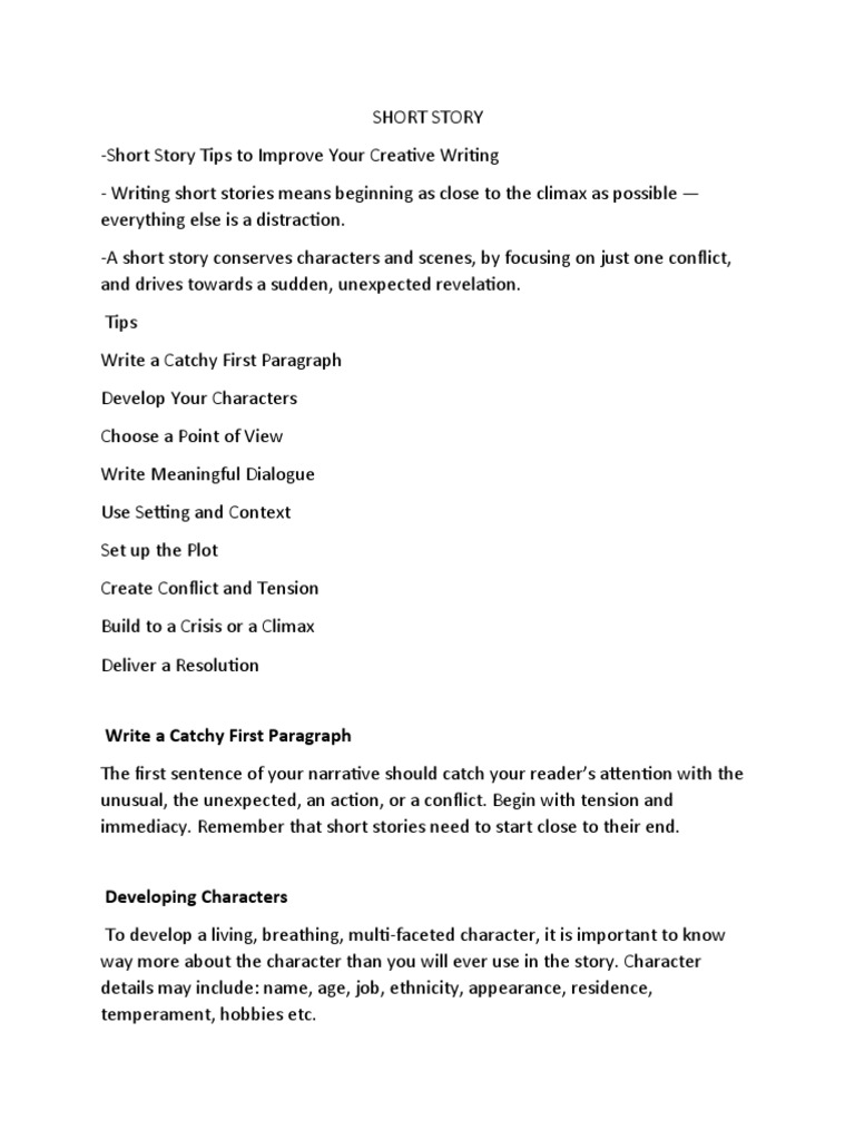 Short Story Guidelines PDF Narration Plot (Narrative)