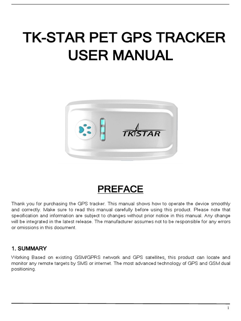 TkStar Pet Gps Tracker User Manual Preface PDF Global Positioning