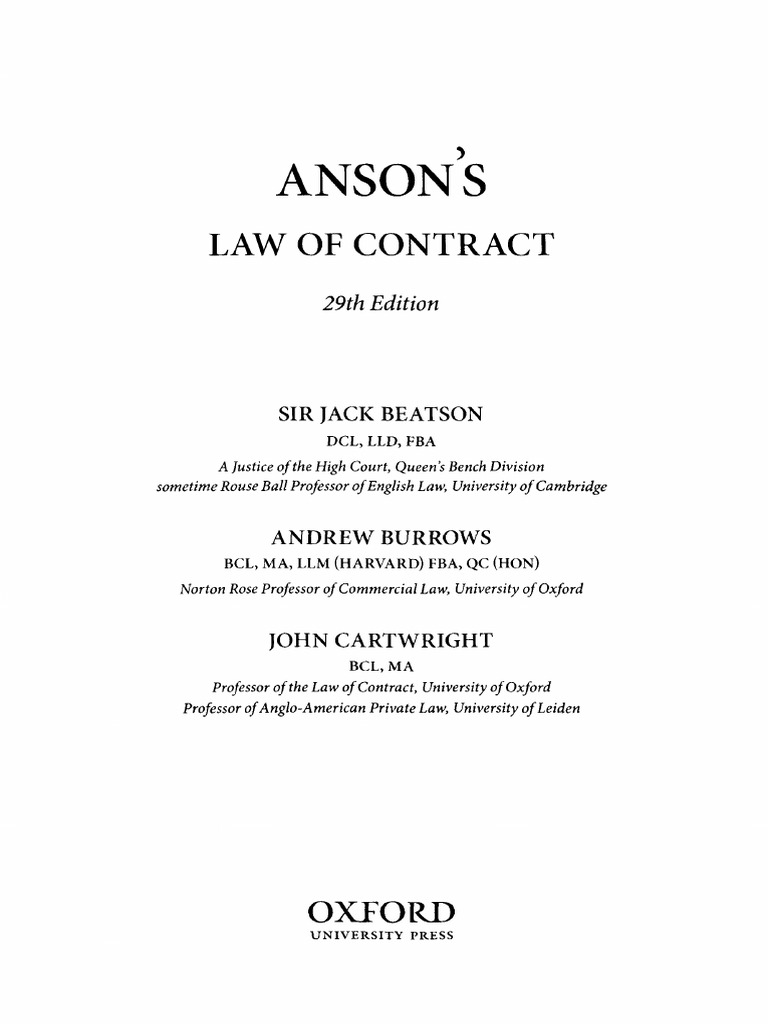 Anson S Law Of Contract Pdf Assignment Law Damages