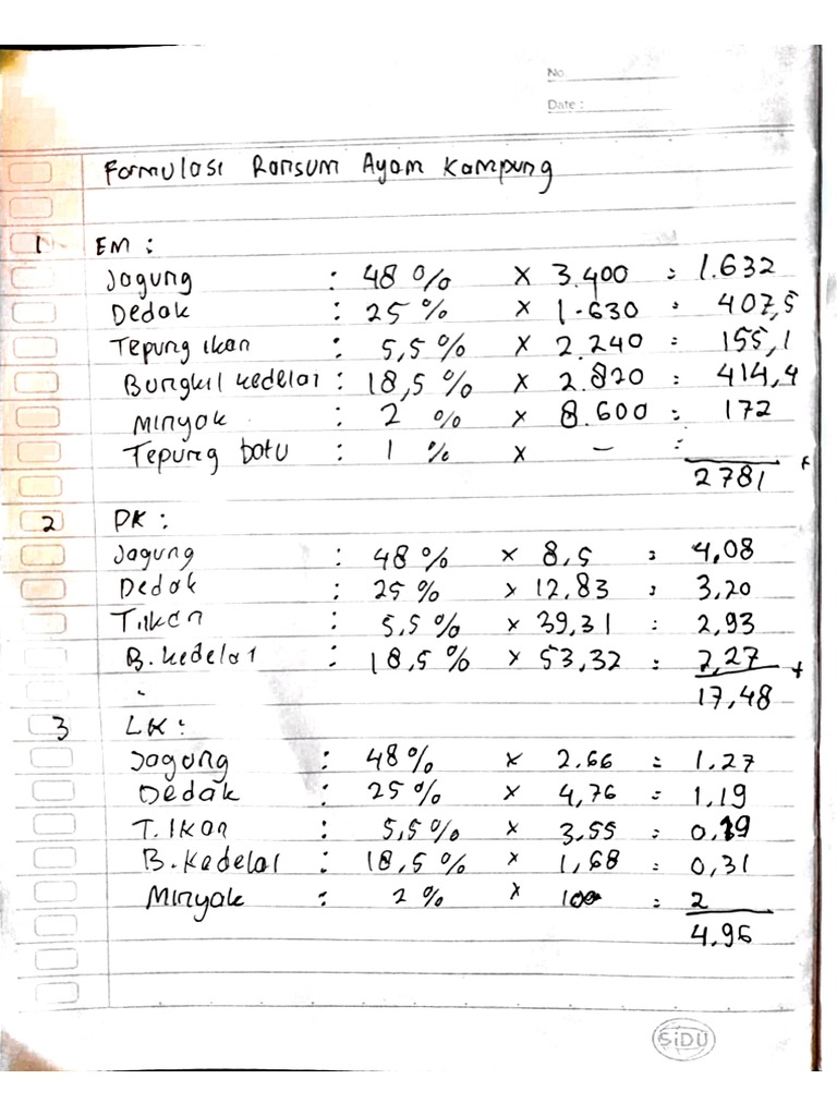 Formulasi Ransum Ayam Kampung | PDF