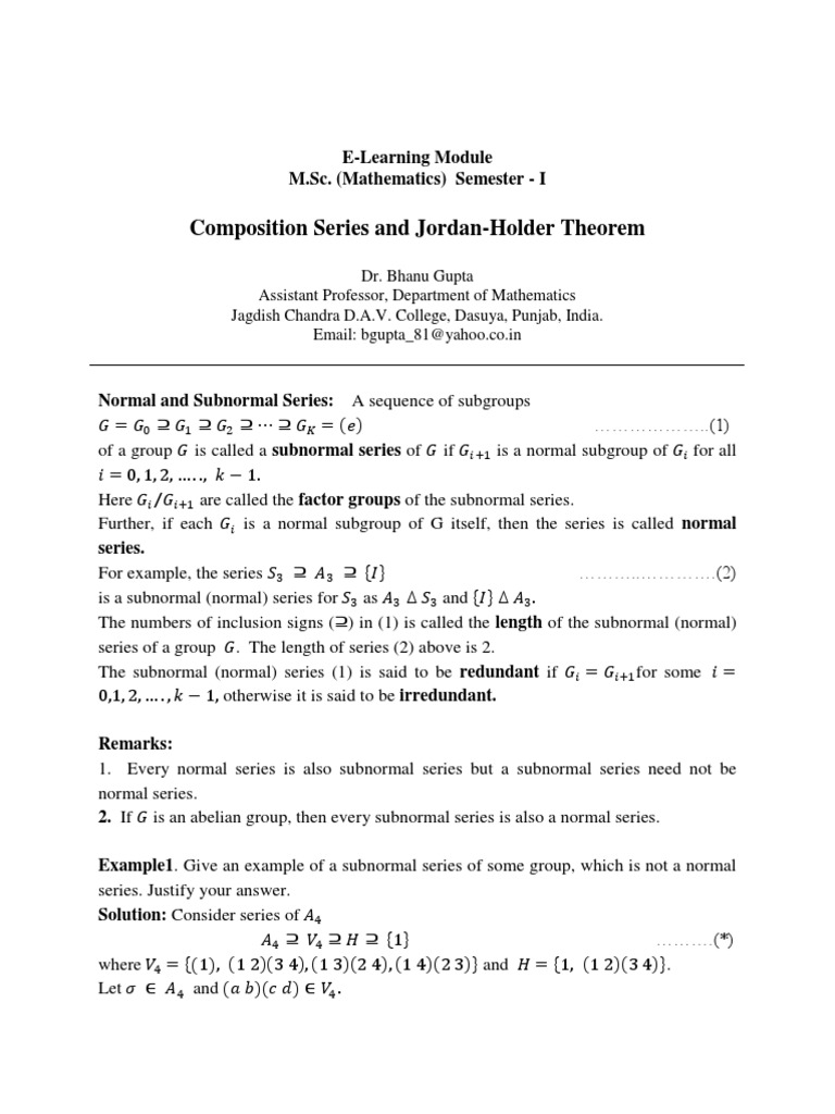 Composition Series and JordanHolder Theorem ELearning Module M.Sc