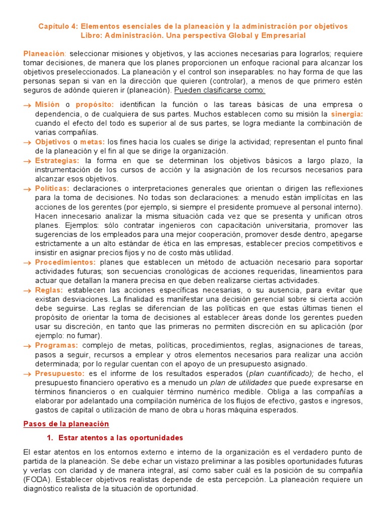 Capítulo 4 - Elementos Esenciales de La Planeación | PDF ...