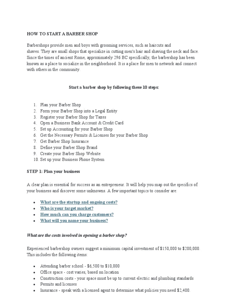 Starting Your Own Barber Shop Guide | PDF | Entrepreneurship | Insurance