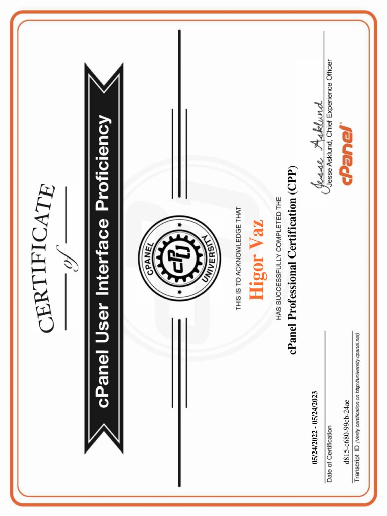 Certification For CPanel Professional Certification (CPP) Id 39855 PDF