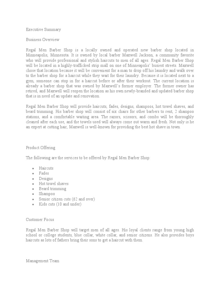 Regal Men Barber Shop Executive Summary | PDF | Equity (Finance) | Shaving