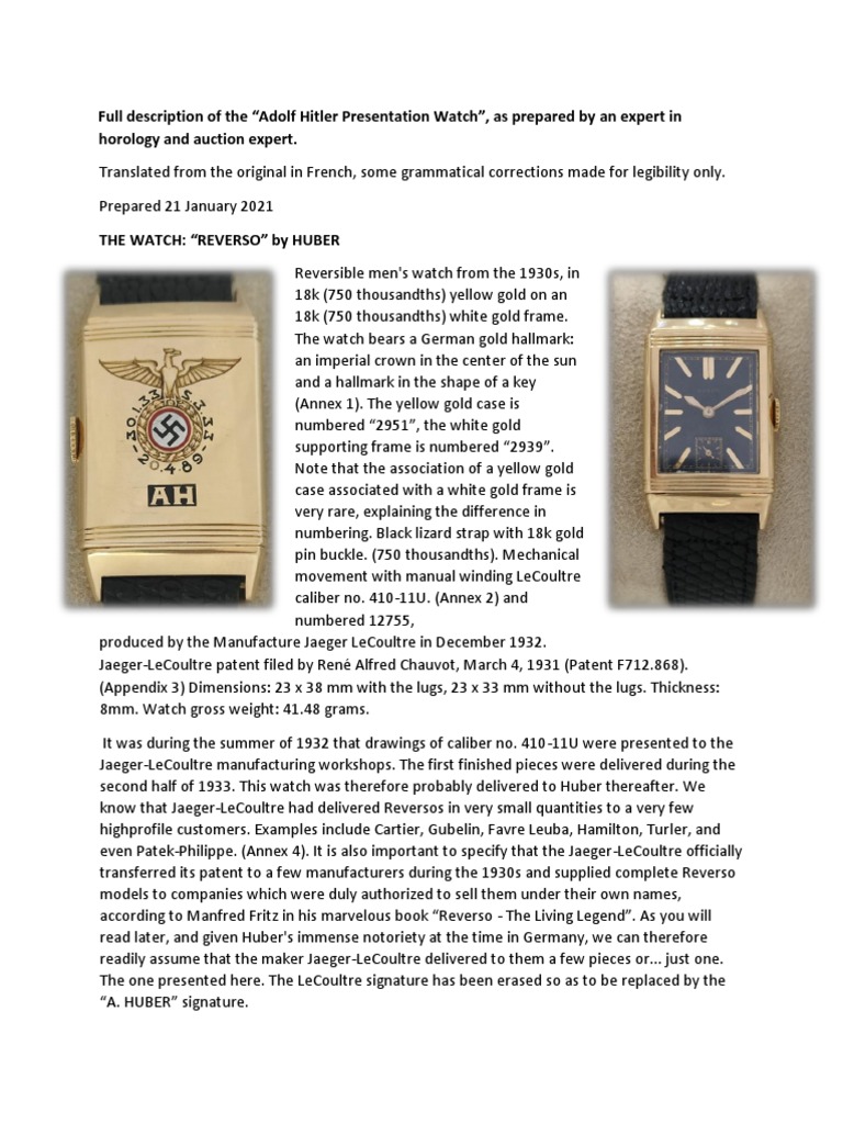 Hitler's Huber Reverso Watch Details | PDF | Watch