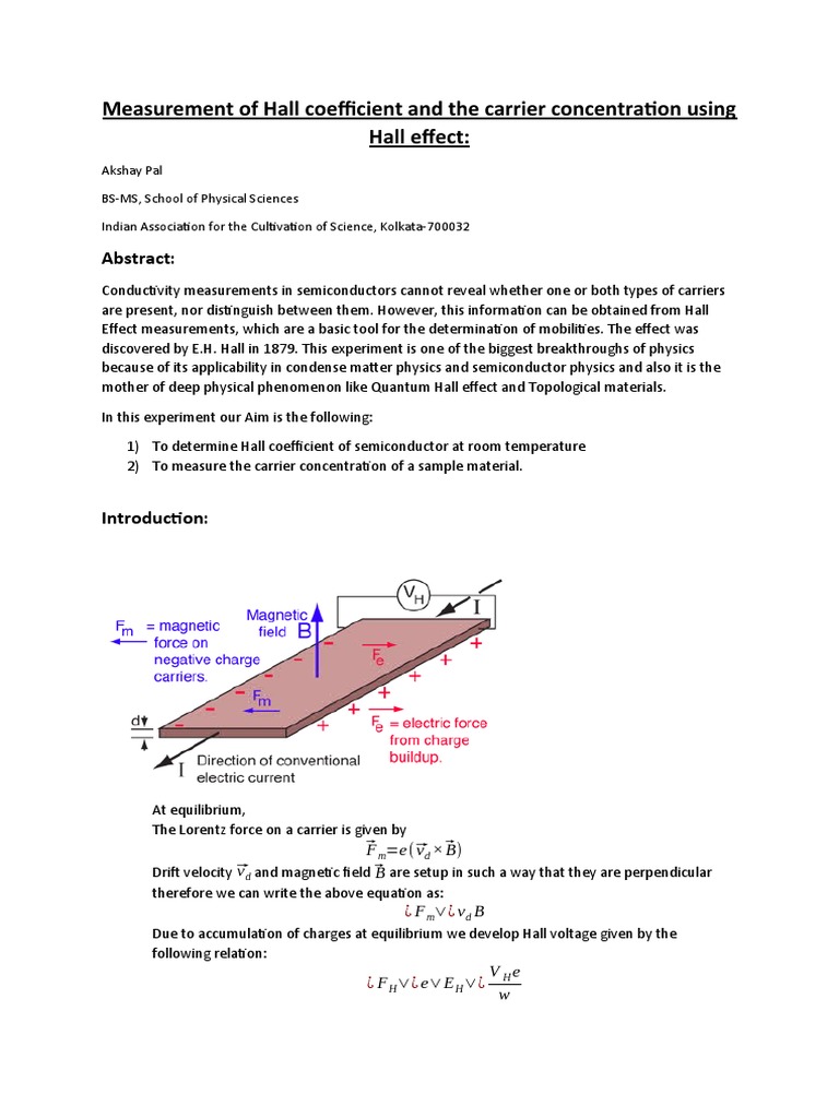 Hall Coefficient Measurement in Semiconductors | PDF | Coefficient Of ...