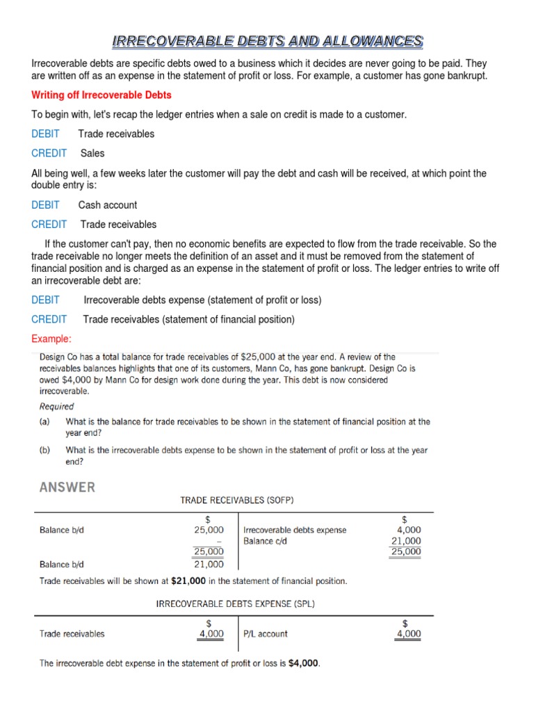 Understanding Irrecoverable Debts Accounting | PDF | Debits And Credits ...
