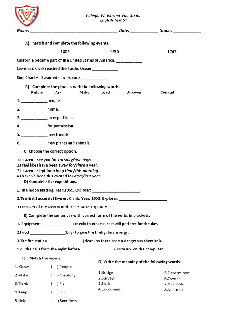 English Test for 6th Grade Students | PDF | Science & Mathematics