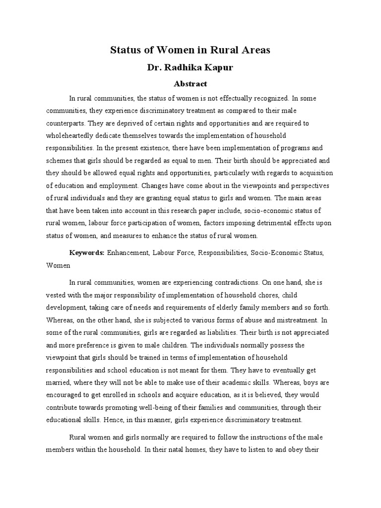 Status of Women in Rural Areas: Dr. Radhika Kapur | PDF | Poverty ...