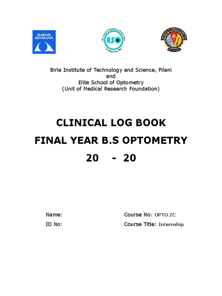 Clinical Log Book Final Year B.S Optometry 20 20 PDF Senses
