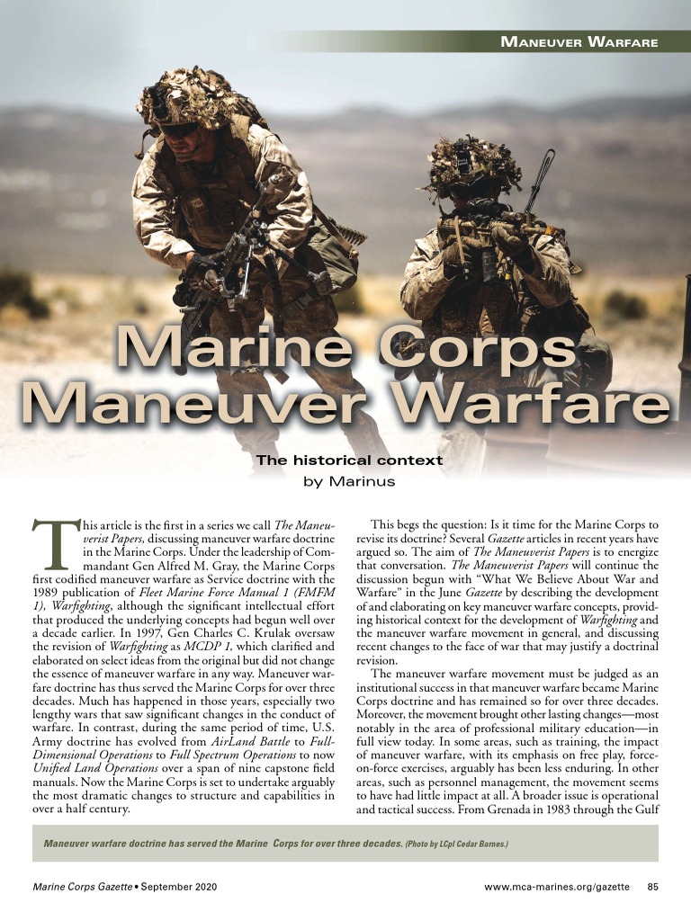 Marine Corps Maneuver Warfare The Historical Context Pdf Maneuver