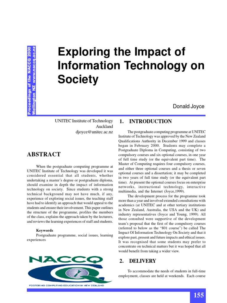 Exploring The Impact of Information Technology On Society: UNITEC ...