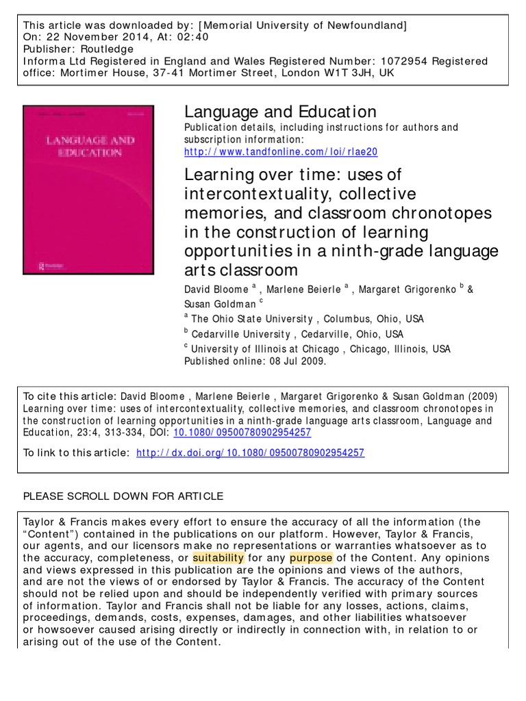 Learning Opportunities in Language Arts | PDF | Memory | Teachers