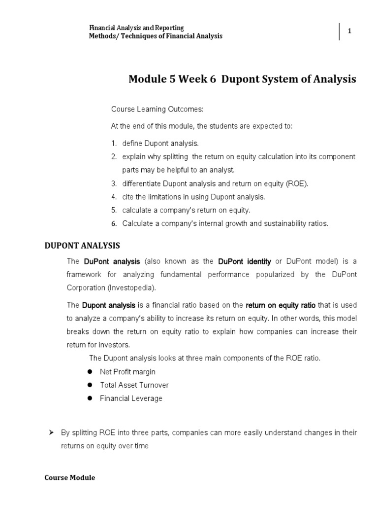 Understanding the DuPont Analysis | PDF | Return On Equity | Equity ...