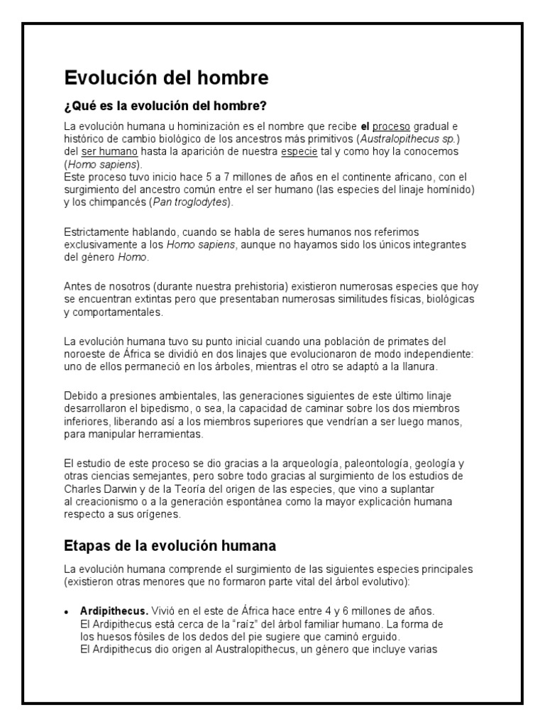 Evolución Del Hombre | PDF | Homo | Evolución humana