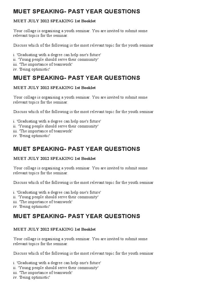 Muet Speaking Question | PDF | Adolescence | Teachers