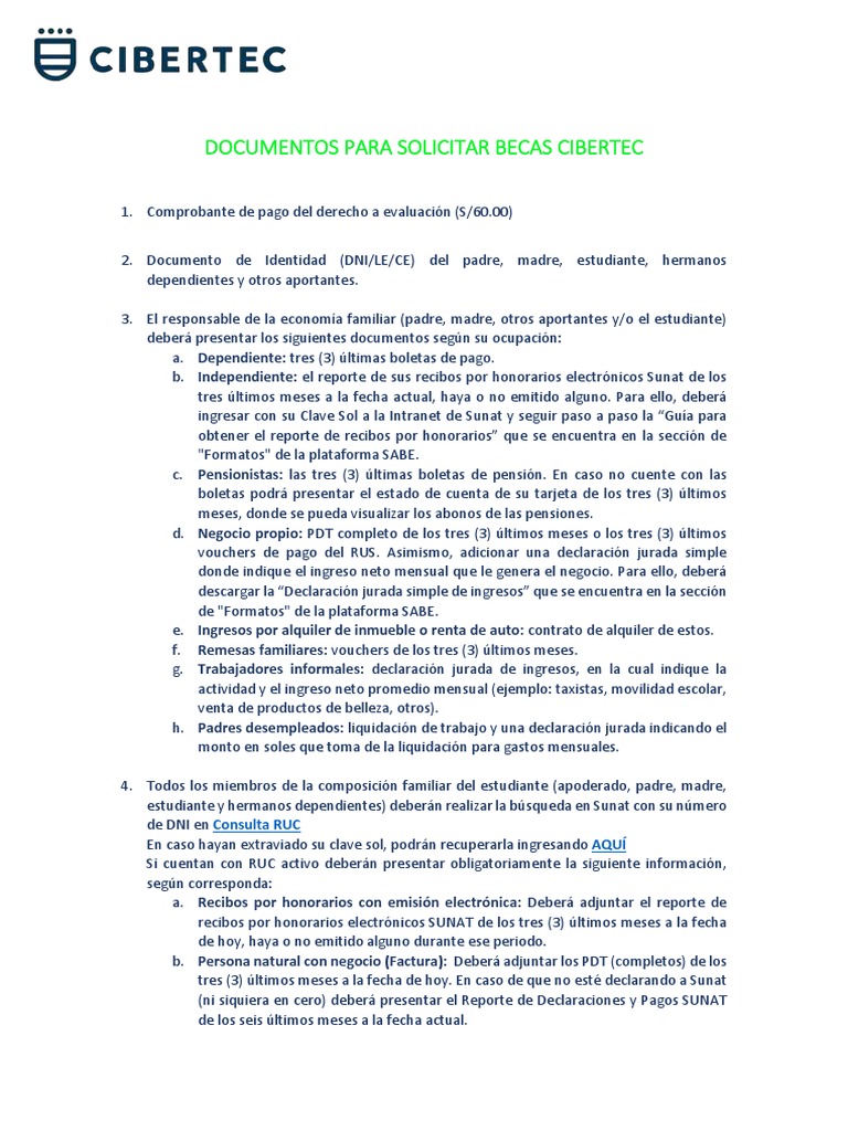 Requisitos para Becas Cibertec | PDF | Finanzas y dinero | Derecho