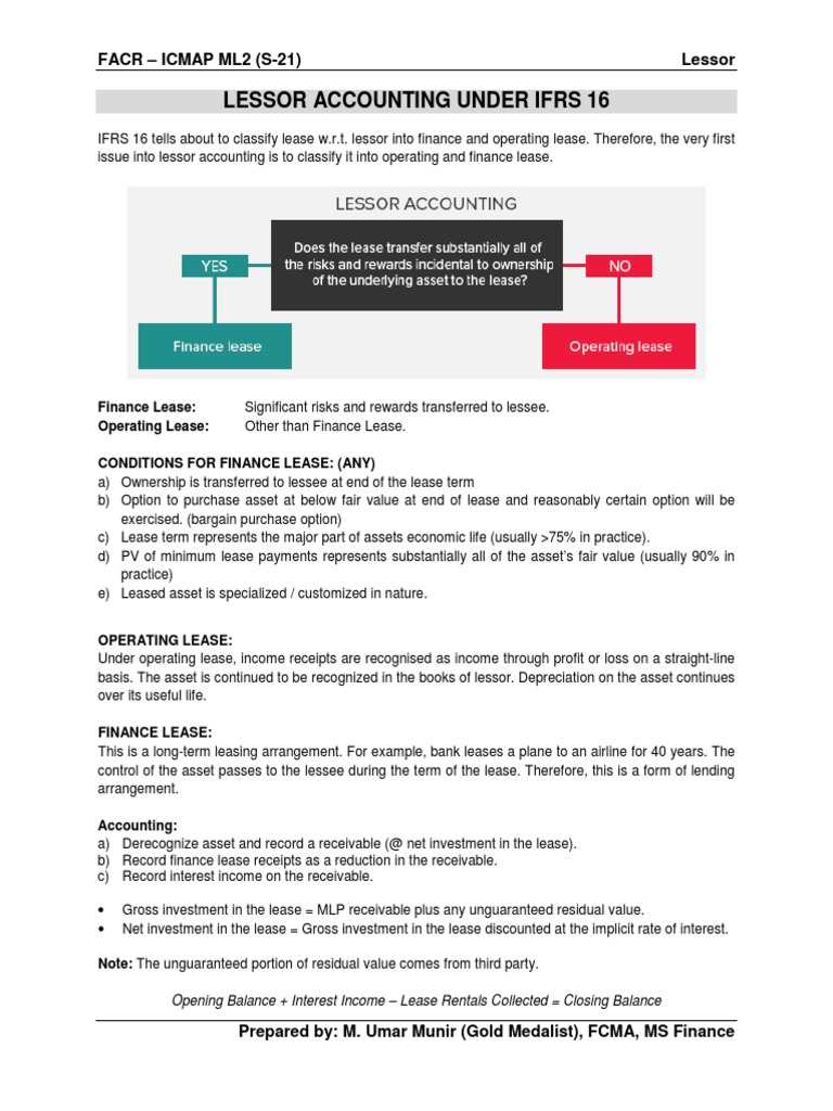 Lessor Accounting Under IFRS 16 Explained | PDF | Lease | Book Value