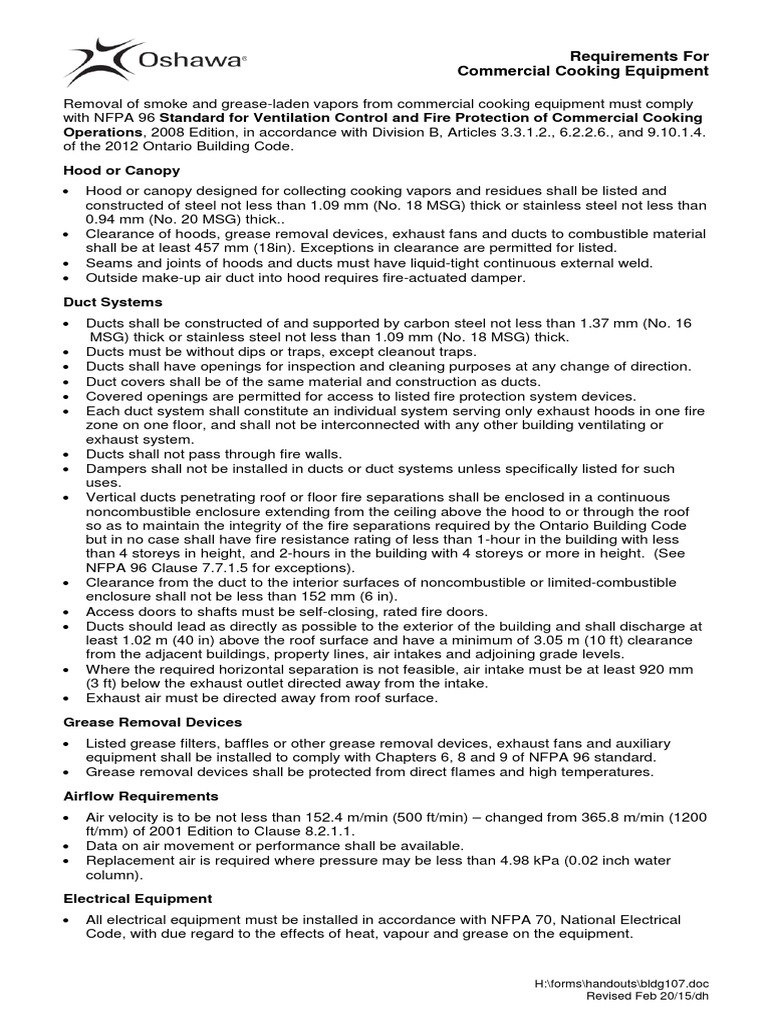 Requirements For Commercial Cooking Equipment PDF Duct (Flow