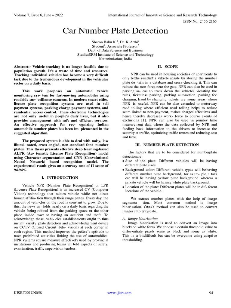 Automatic Vehicle Number Plate Recognition | PDF | Image Segmentation ...