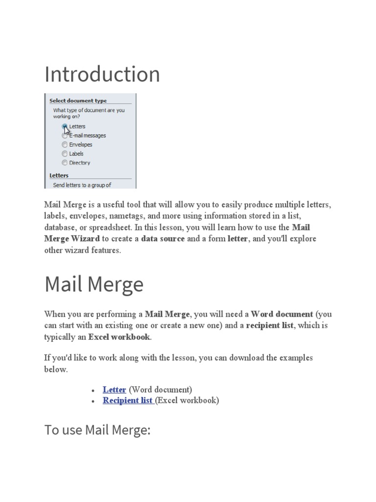 To Use Mail Merge:: Merge Wizard To Create A Data Source and A Form ...