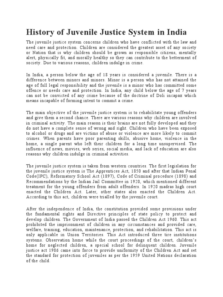 History of Juvenile Justice System in India | PDF | Juvenile Court ...