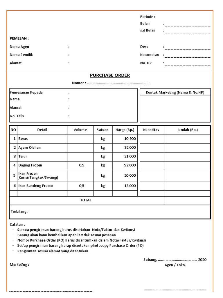 Nota PO dan Pengiriman Barang Subang | PDF