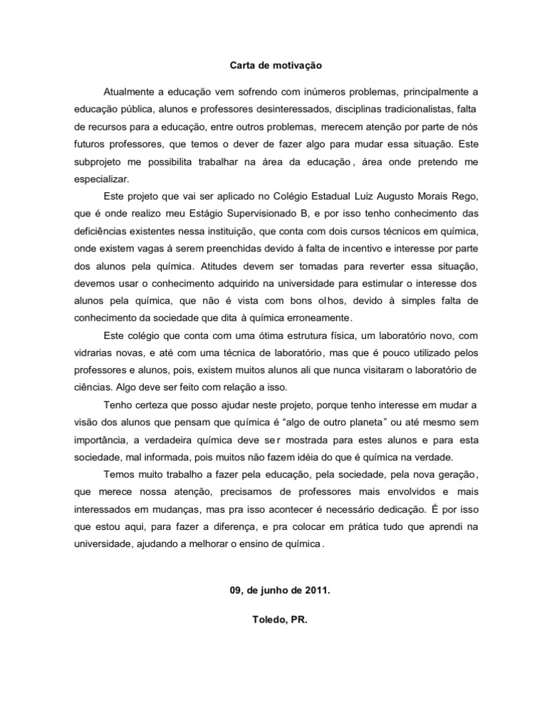 Carta De Motivacao Universidade Exemplos - About Quotes c