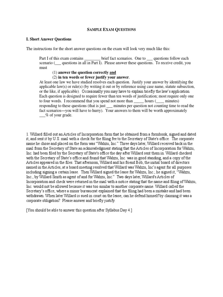Law Exam Prep Questions | PDF | Dividend | Stocks