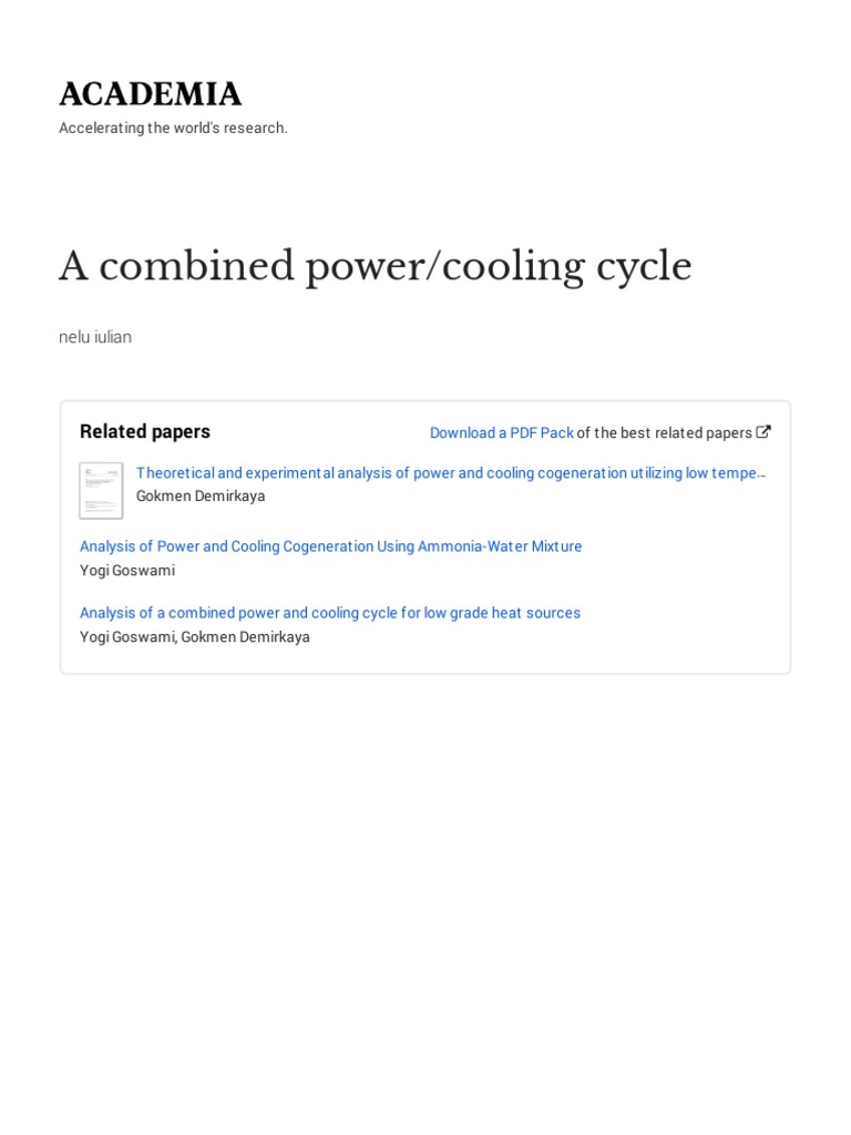 Combined Power and Cooling Cycle Analysis | PDF | Heat Exchanger ...