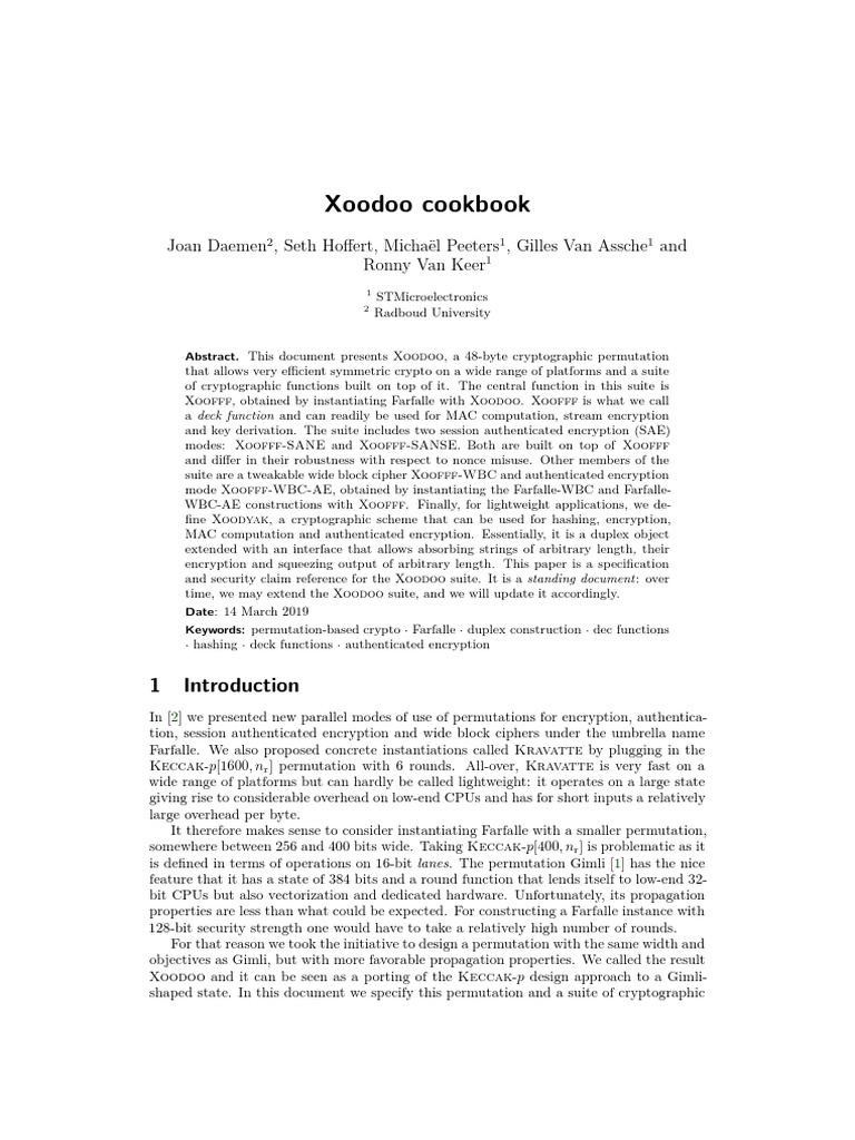 Xoodoo Cookbook | PDF | Cryptography | Security Technology