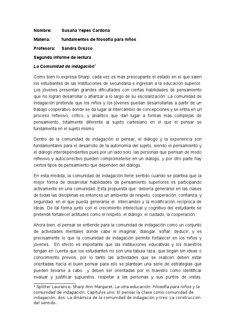 Comunidad de Indagación en Educación | PDF | Conocimiento | Conversacion