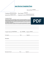 Doral - Health - and - Wellness - Complaint - Form (Cleaning and Maintenance)