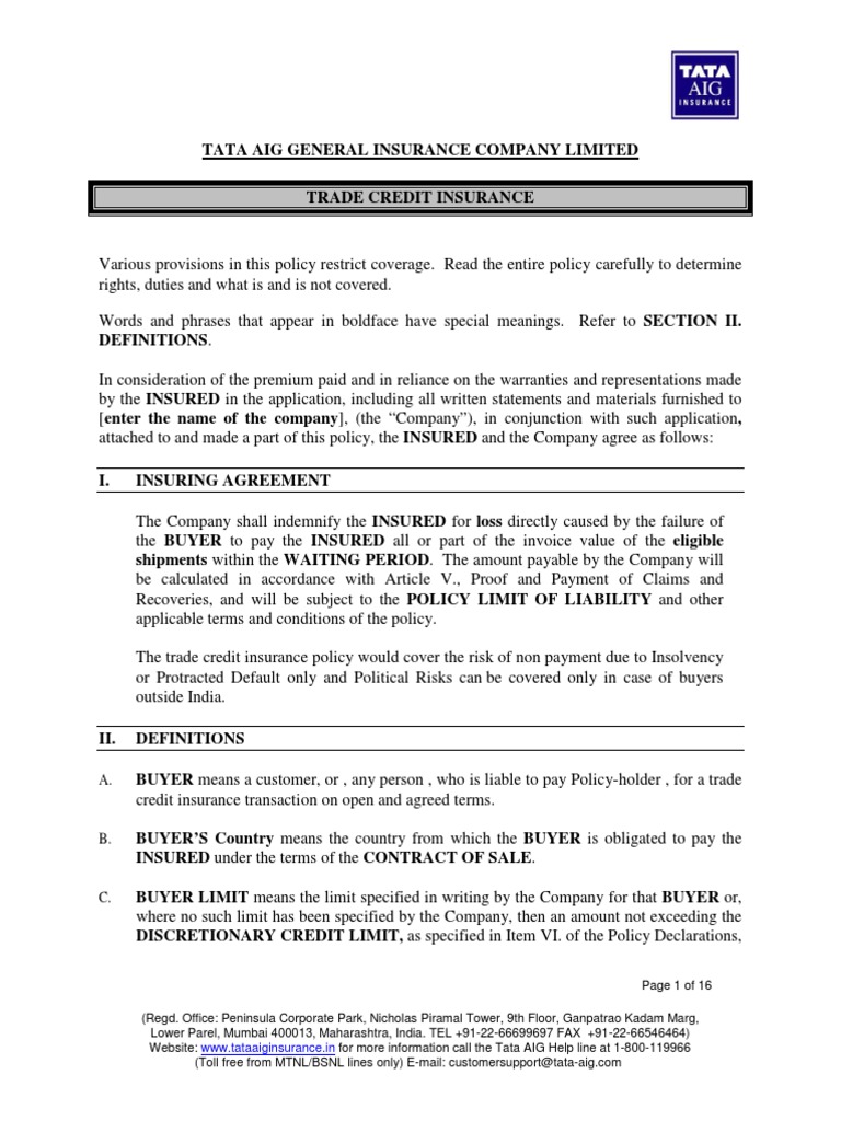 79 Trade Credit Insurance PolicyPolicy Wordings PDF Insurance