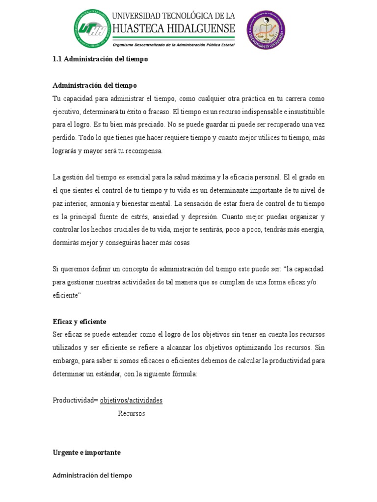 Conceptos Clave en Administración del Tiempo | PDF | Planificación ...