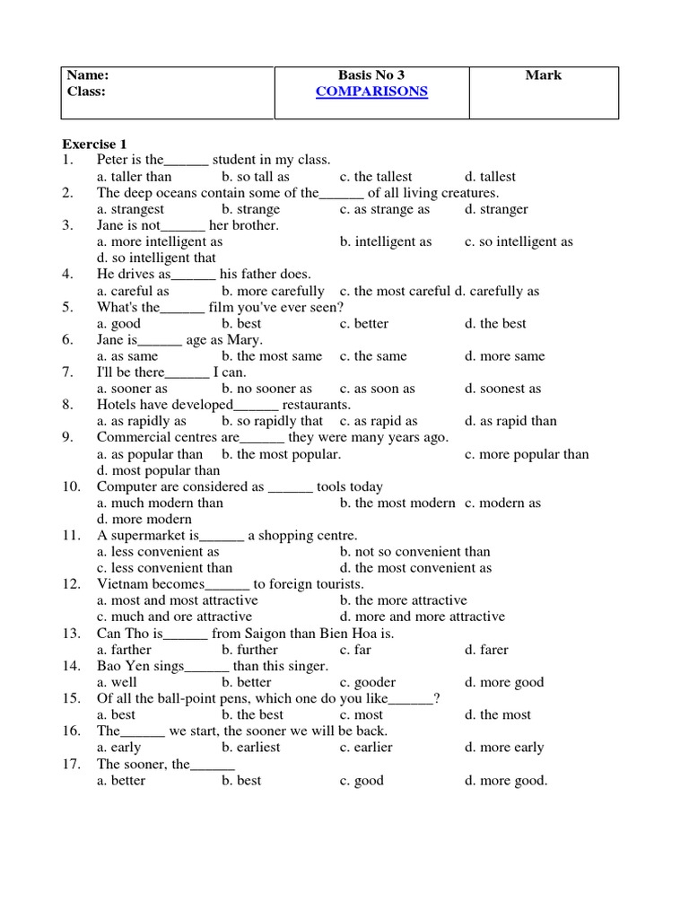English Comparison Exercises | PDF | Nature