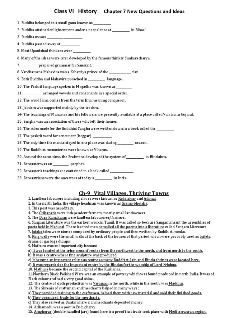 CBSE Class 6 History Practice Worksheets PDF Bhakti Ashoka