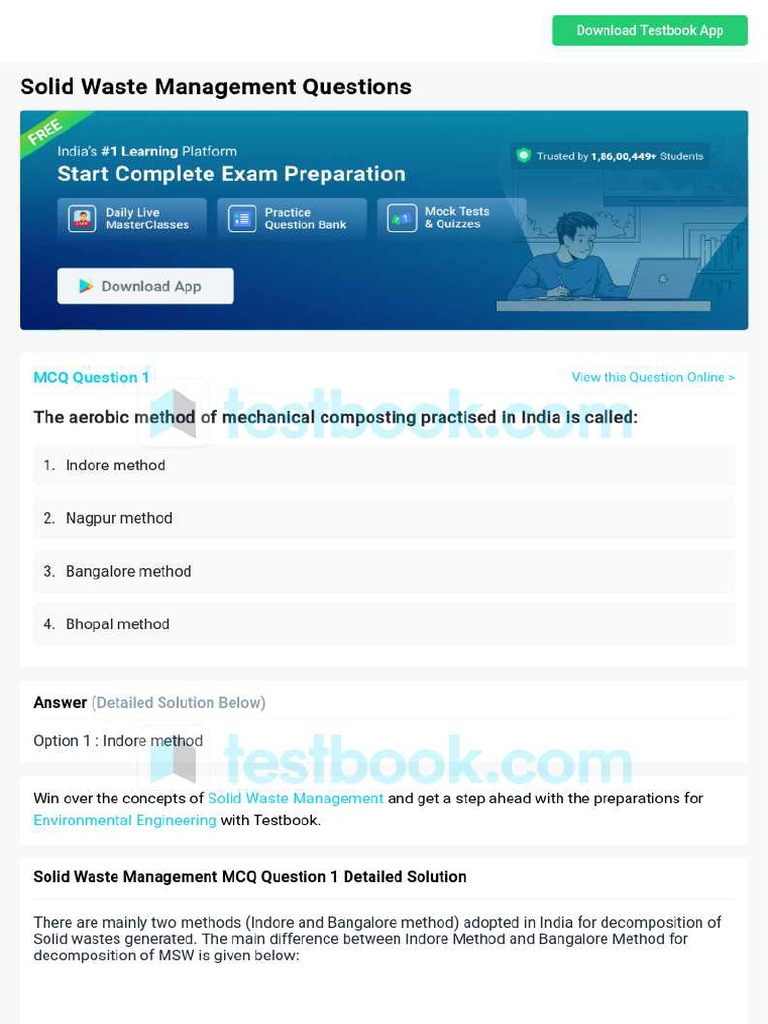 MCQ On Solid Waste Management 5eea6a0839140f30f369d6e9 | PDF