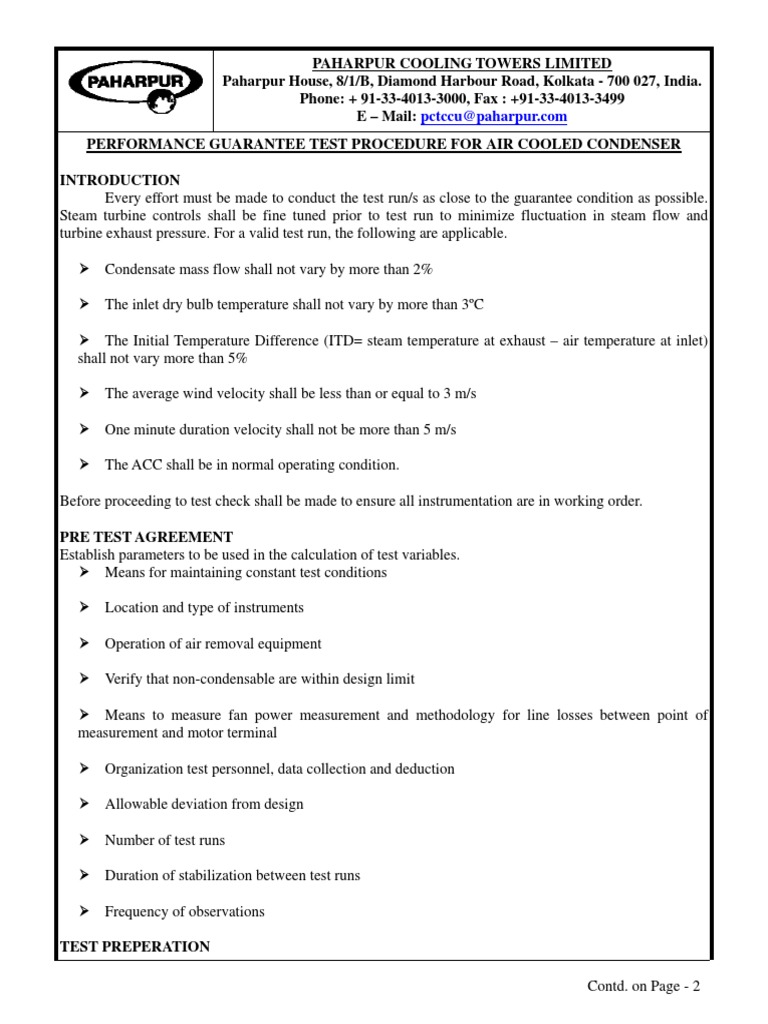 Performance Guarantee Test Procedure | PDF | Steam | Temperature