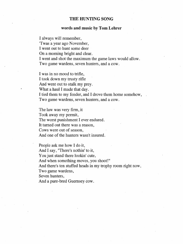 The hunting song words and music tom lehrer pdf