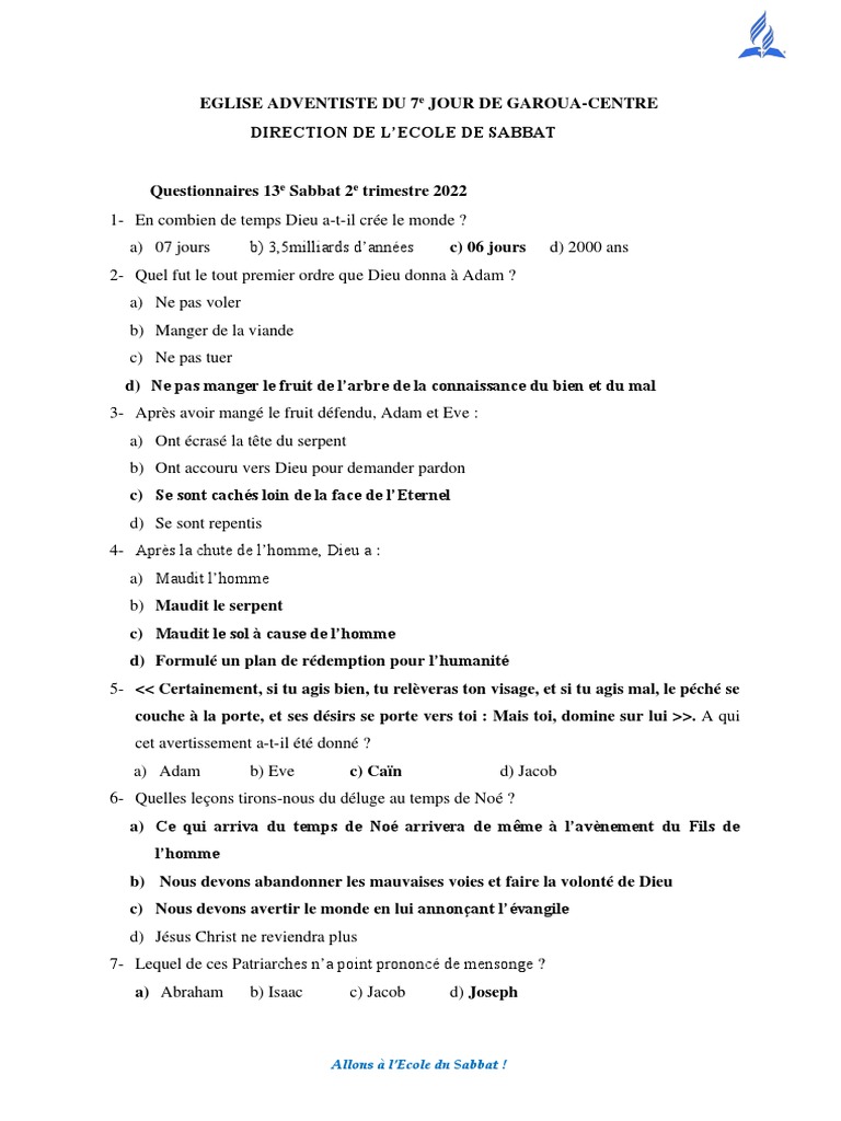 Questionnaires Eds 1 | PDF | Jacob | Adam